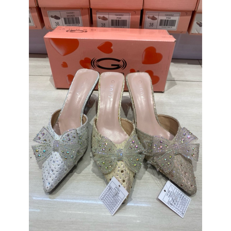 genny shoes-promo brand mthari bustong sepatu pesta/party motif pita bling heels 6.5 cm original✨