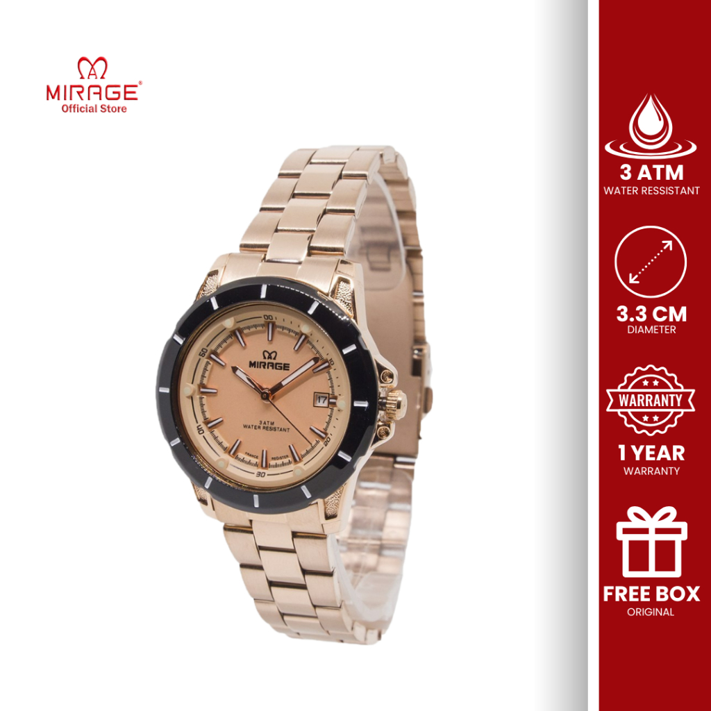 Mirage Original Jam Tangan Analog Wanita Anti Air Sporty Stainless Rosegold 8713 L Garansi 1 Tahun