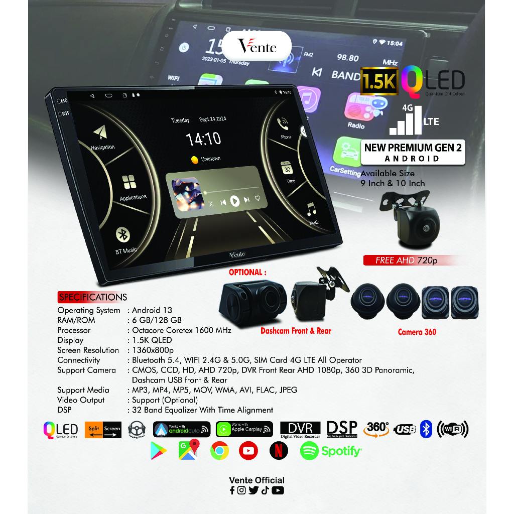 VENTE - Head Unit Android New Premium Series Gen 2 1,5K QLED 9 Inch dan 10 Inch 6/128 Gb