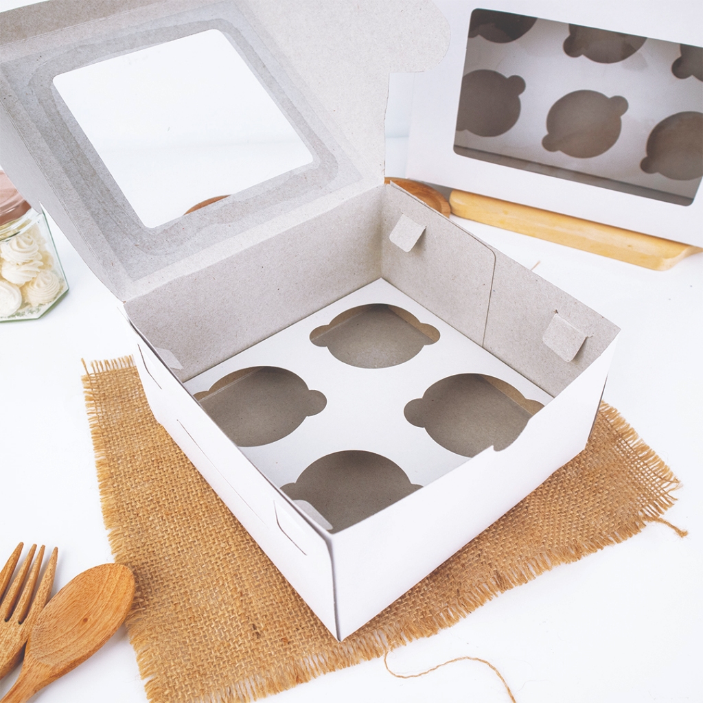 

Print.od I Box Cupcake Isi 4 Warna Putih - Ukuran 17x17x9 cm - Box Lubang 4 - Bolu I Kue Putih | Cupcake Putih