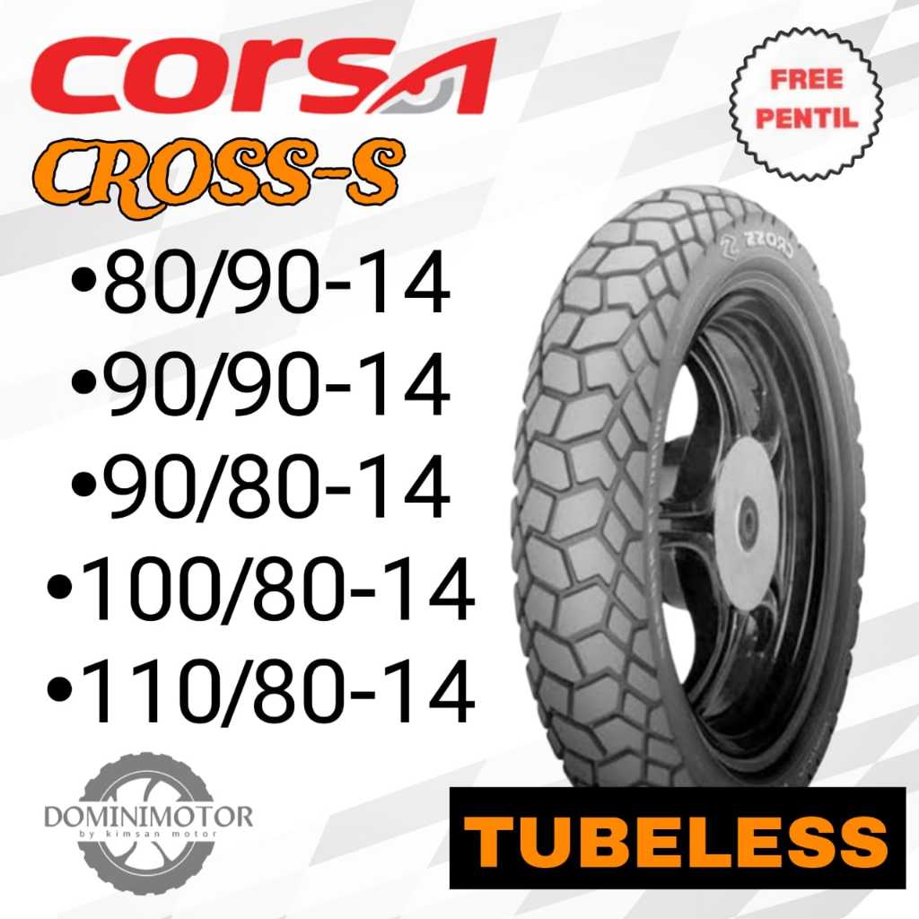 CORSA CROSS S 80/90-14 90/80-14 90/90-14 100/80-14 110/80-14 Ring 14 Tubeless Ban Motor Corsa Ring 1