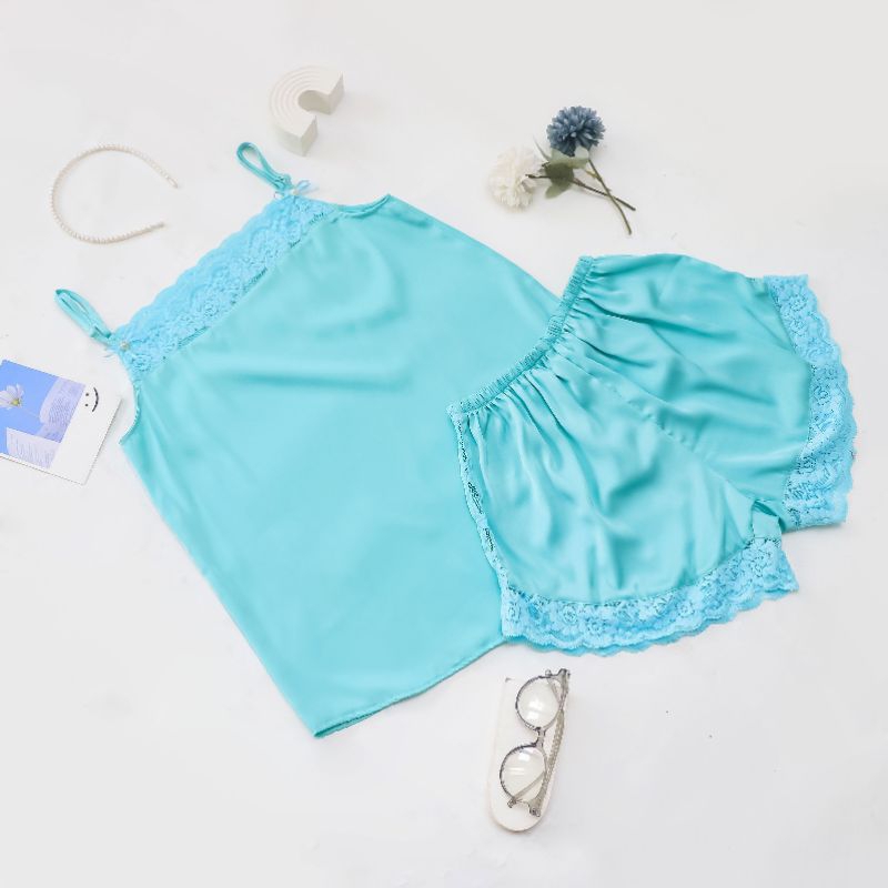 baju tidur sexy.one set baju tidur wanita/baju tidur satin/baju tidur set tanktop dan celana pendek