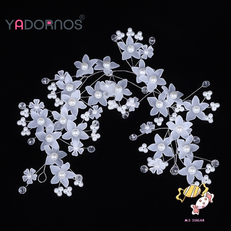 Yadornos Rambut Pengantin Perhiasan Rambut Rambat Mutiara dan Bunga Kepala Pengantin Potongan Rambut