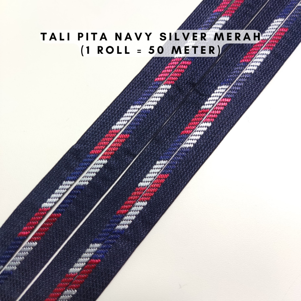 

Tali Pita Navy Silver Merah (1 roll = 50 meter)