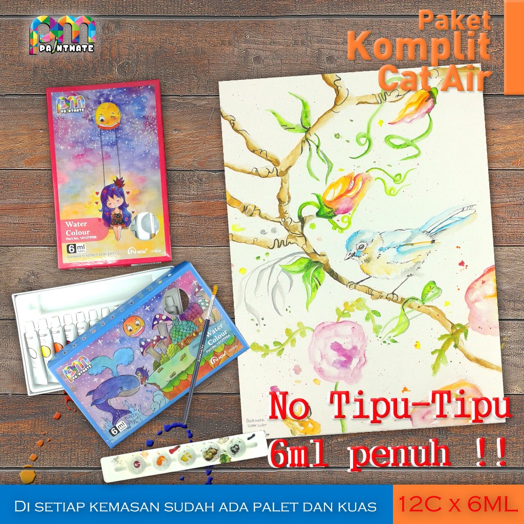 

Cat Air 12warna set komplit ada kuas dan palet/NDM Cat Air 12warna 6ml komplit ada palet dan kuas