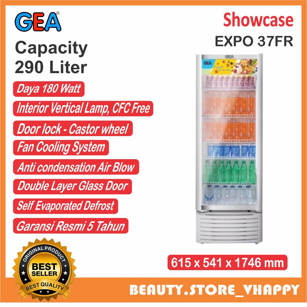 Showcase 1 Pintu GEA 5 Rak 290 Liter Display Cooler EXPO-37FR Garansi Resmi