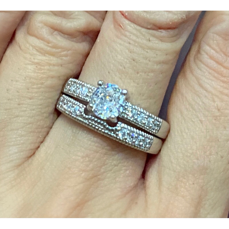 Cincin Perak Tunangan Nikah Mewah Asli 925 Lapis Emas Putih 18K