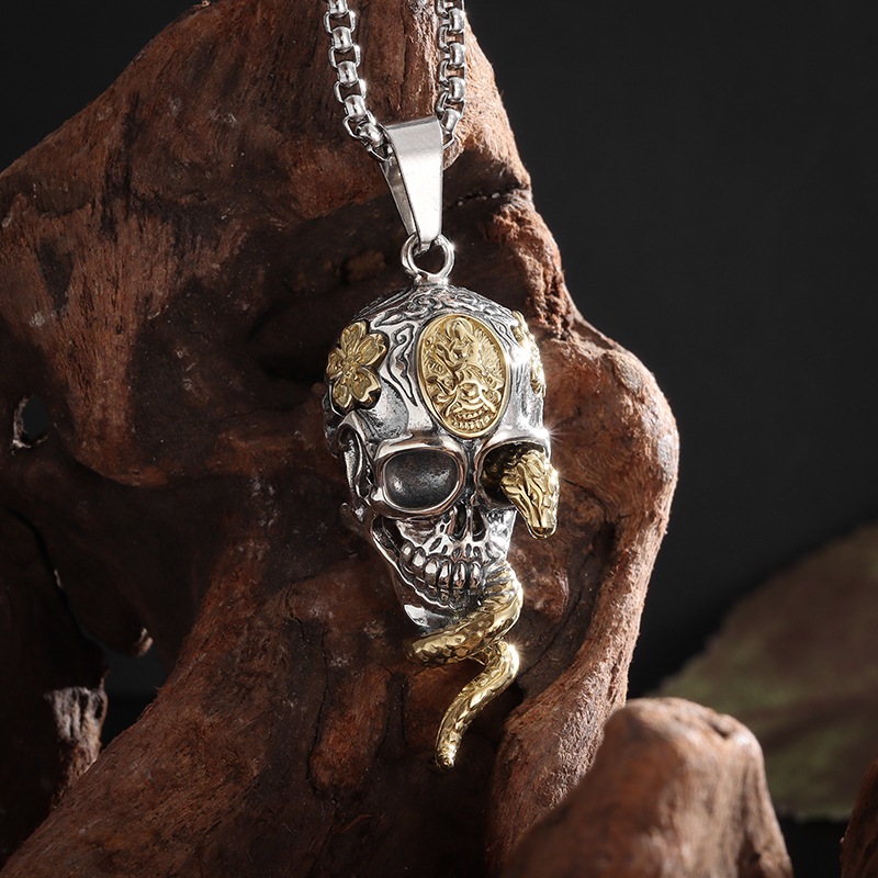 Kalung Kepala Tengkorak Ular Silver Gold - Snake Skull Long Necklace Chain Pendant Serpent Cobra in 
