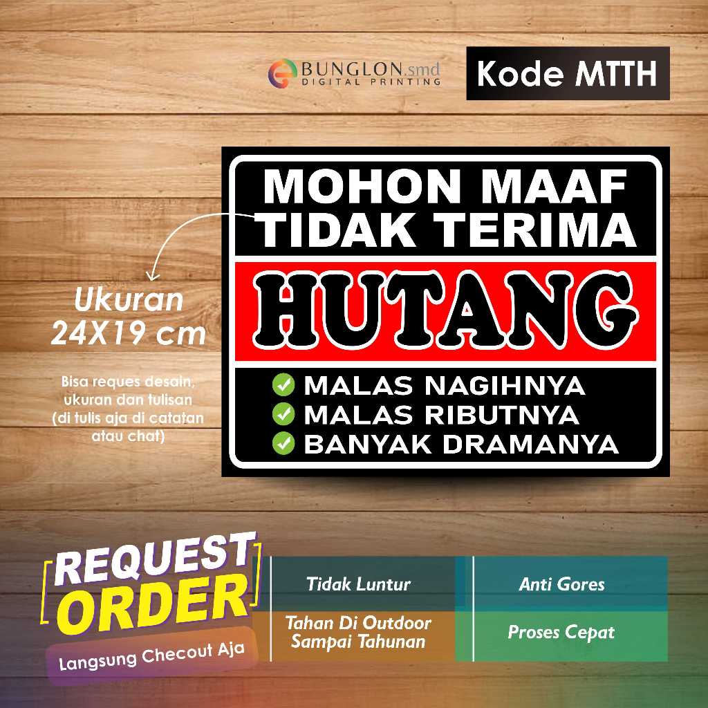 

STIKER MOHON MAAF TIDAK TERIMA HUTANG + LAMINASI KODE MTTH HITAM