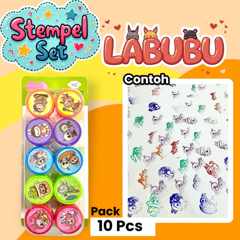 

Stempel Anak Karakter LABUBU Mainan Stamp Anak Cap gambar karakter lucu 1 pack isi 10 pcs