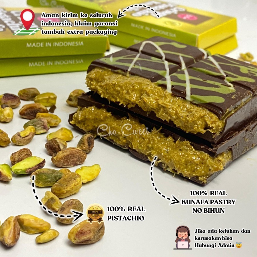

Cho - Cweeet Chocolate Jumbo Crispy Pistachio Kunafe | Coklat Viral Dubai