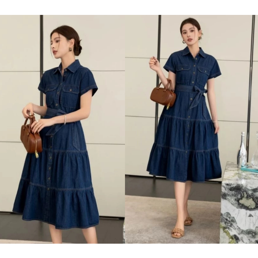 Jeans_Options Terusan Jeans Wanita Flo Dress Cassual Midi