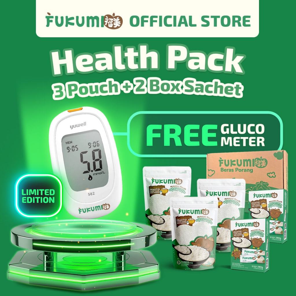 

FUKUMI Health Pack - 3 Pouch & 2 Box Sachet Beras Porang Free Gluco Meter Alat Cek Gula Darah