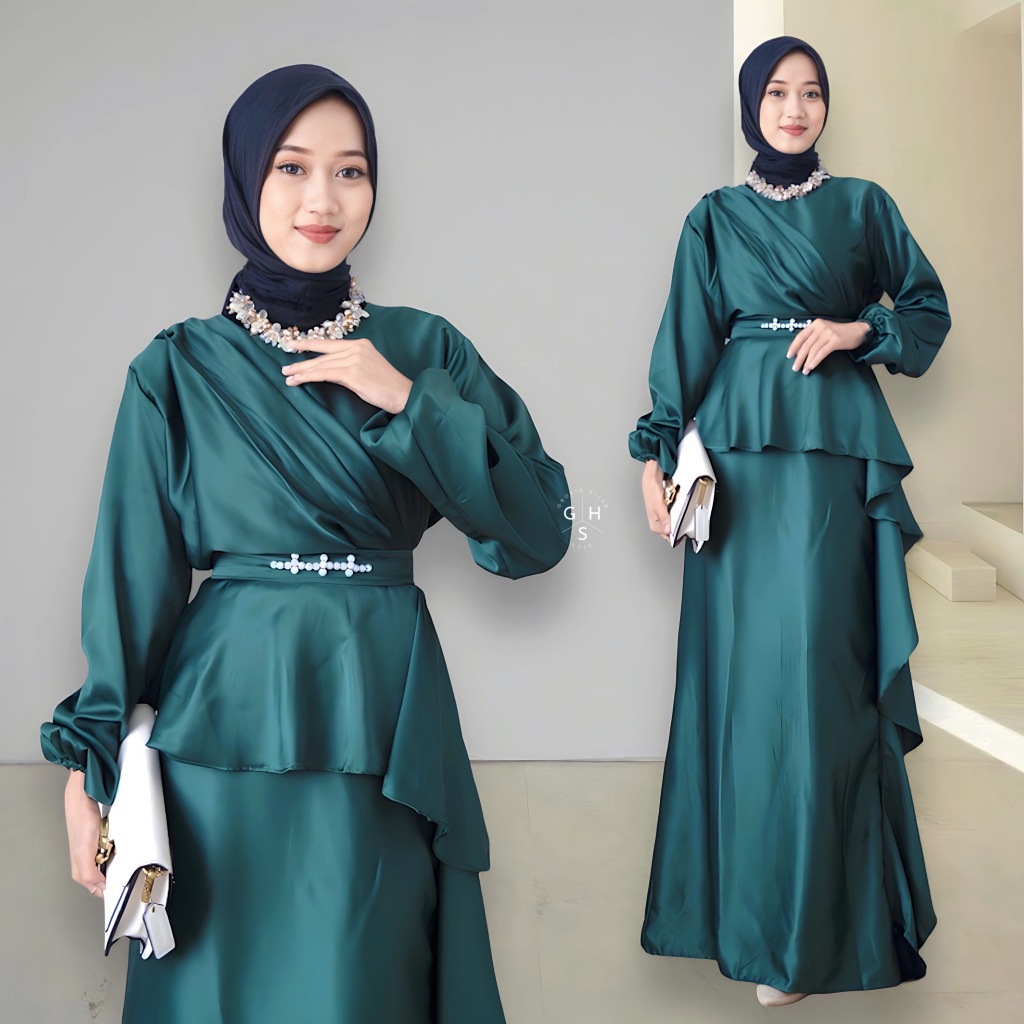 Gamis GARDENNA Lebaran Muslimah Bahan Silk Dress Pesta Modern Mewah Kondangan Baju Muslim Wanita Dew