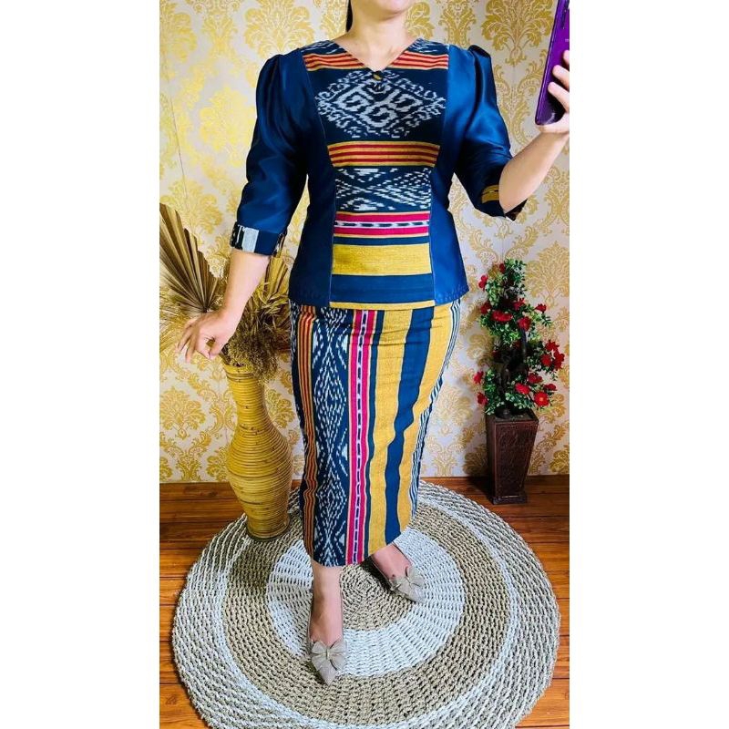 setelan rok blus tenun kombinasi