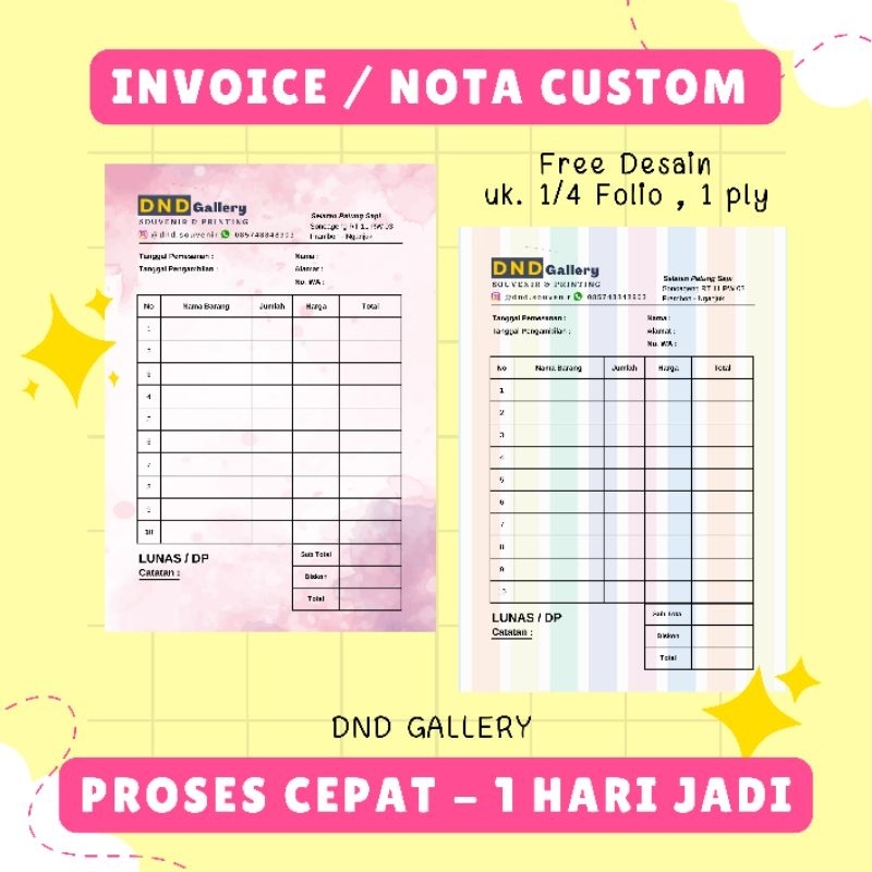 CETAK NOTA TOKO CUSTOM / CETAK INVOICE CUSTOM / CETAK NOTA OLSHOP CUSTOM