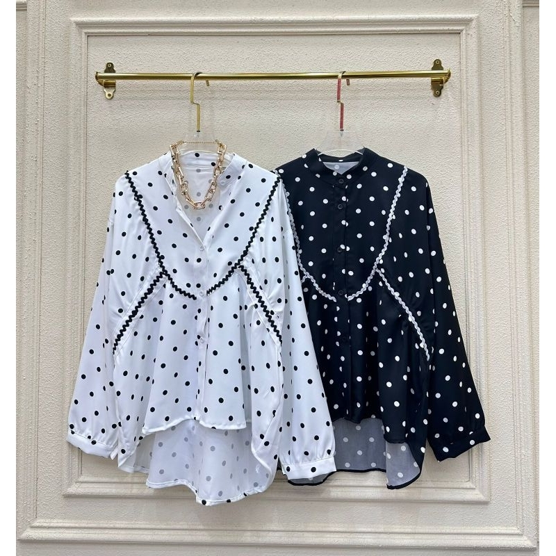 Blouse polkadot/blouse oversize/blouse putih/blouse hitam