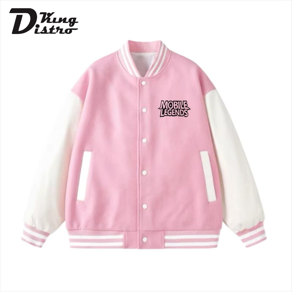 [ COD ] Jaket Baseball Varsity kancing MOBIL LEGEND Text PUTIH Jaket Varsity Kancing Premium Pria Wa