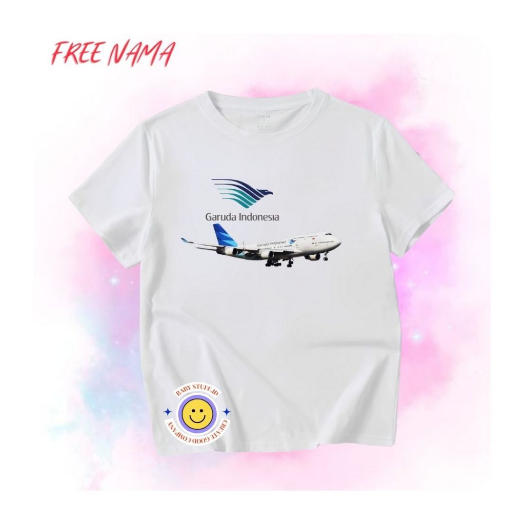 KAOS ANAK GAMBAR PESAWAT GARUDA INDONESIA 1-12TH Bahan Katun