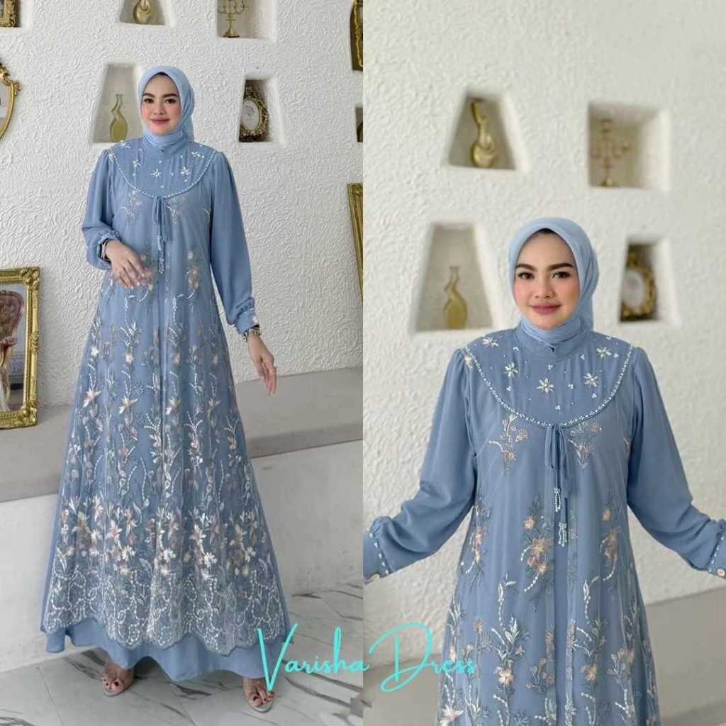 Varisha Dress Gamis Brukat Bahan Ceruty Babydoll Model Gamis Terbaru Dress Kondangan Gamis Kondangan