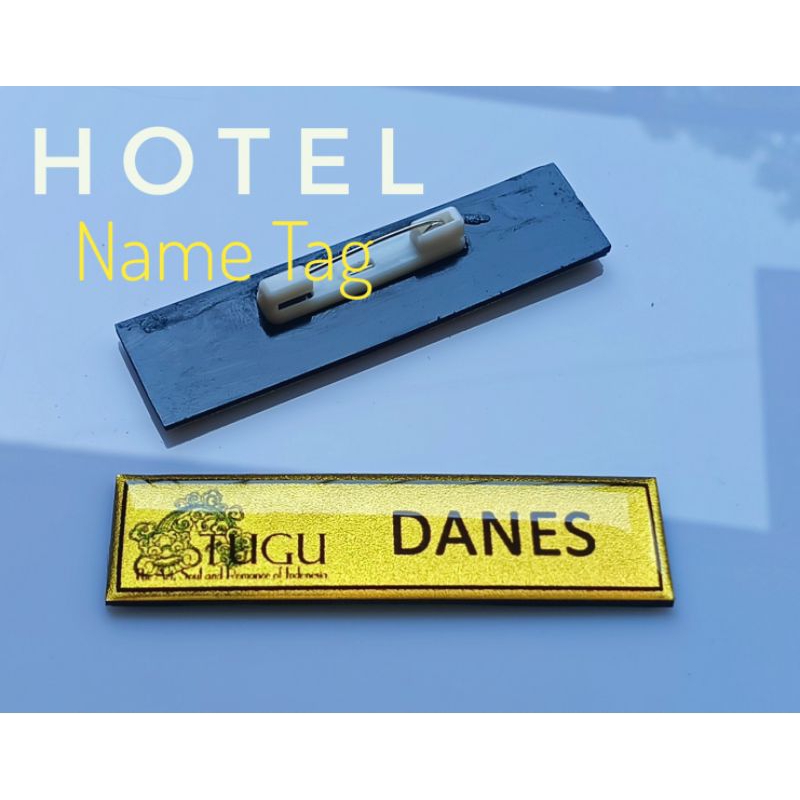 Name Tag Silver & Gold Model Bintik Bintik Bintang, Pengait Peniti & Magnet