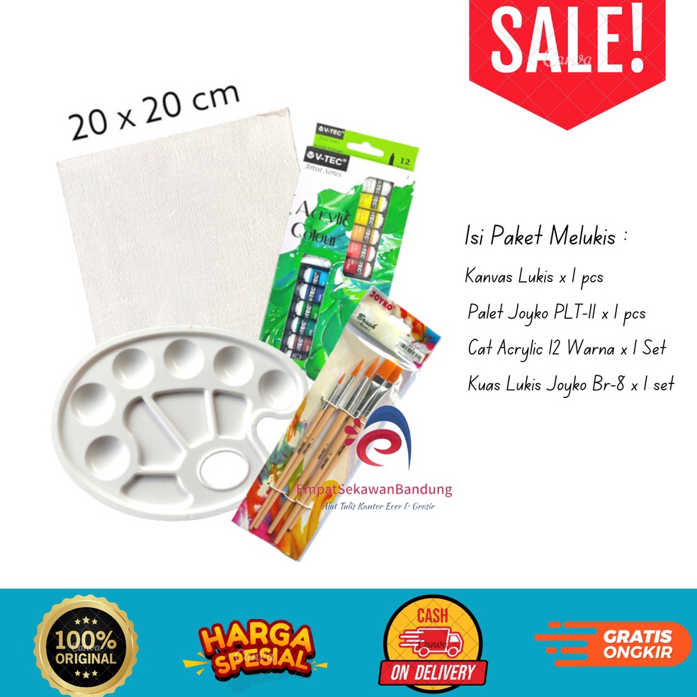 

Super Shipping Paket Melukis Lengkap Set 4 in 1 Set Kanvas 2x2 Kuas Palet dan Cat Acrylic Set SHESB