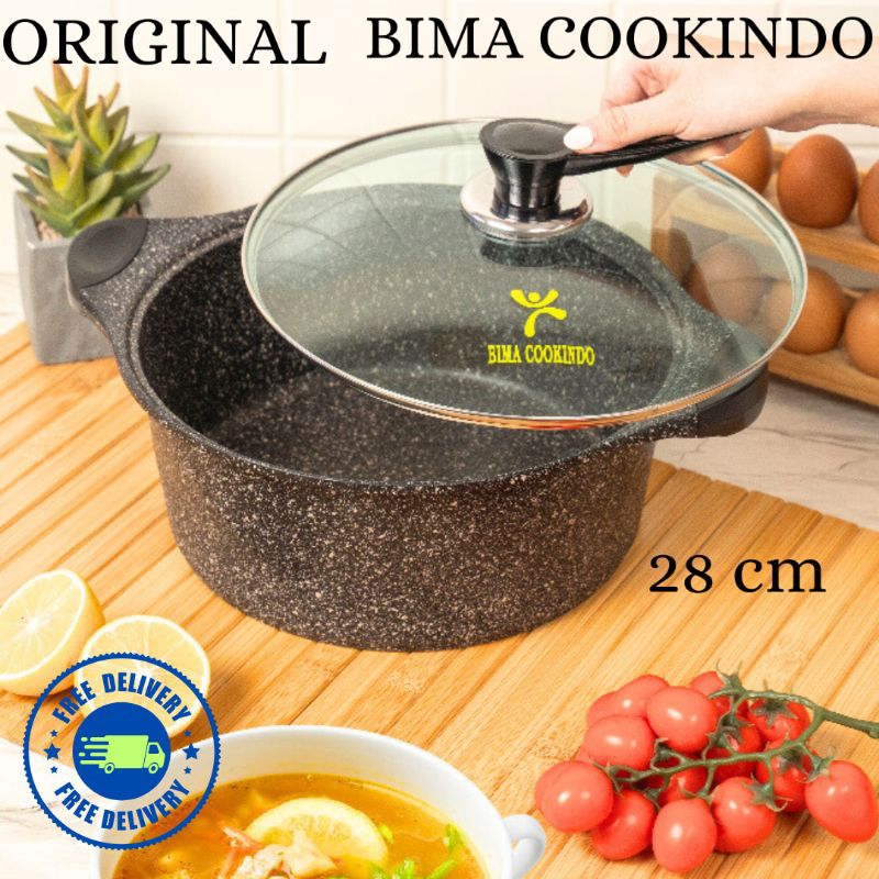 Panci granite anti lengket original BIMA COOKINDO 28 cm lengkap dengan tutup kaca