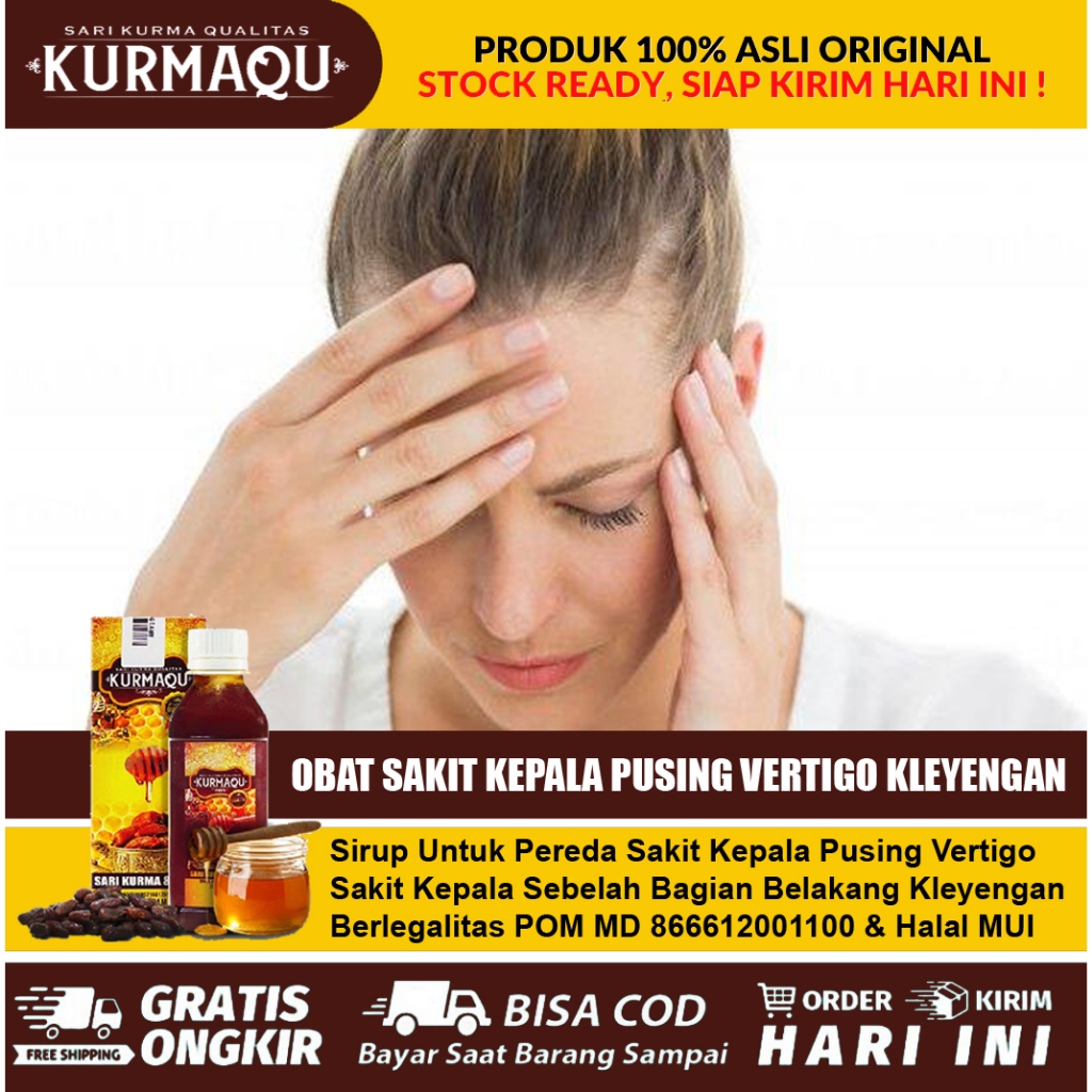 Obat Vertigo Sakit Kepala Belakang Pusing Kleyengan KURMAQU Sirup Sari Kurma Dan Madu Asli 350gr