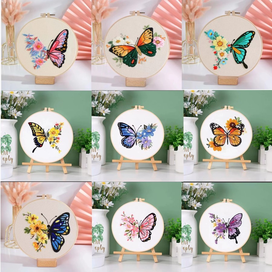 DIY kit set sulam jahit paket kerajinan tangan sulam set kit Embroidery Punch Needle Kit Hoop keraji