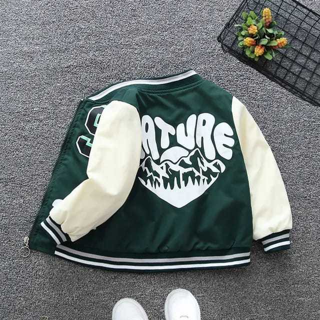 Jaket Varsity Anak Cewek Cowok Jaket Baseball Resleting Bomber NATURE Baj Aank kekinian Fashion Terb