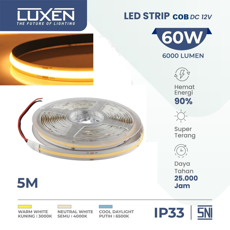 Led Strip COB DC 12V 5 Meter 60 Watt Luxen COB Led Strip 12V