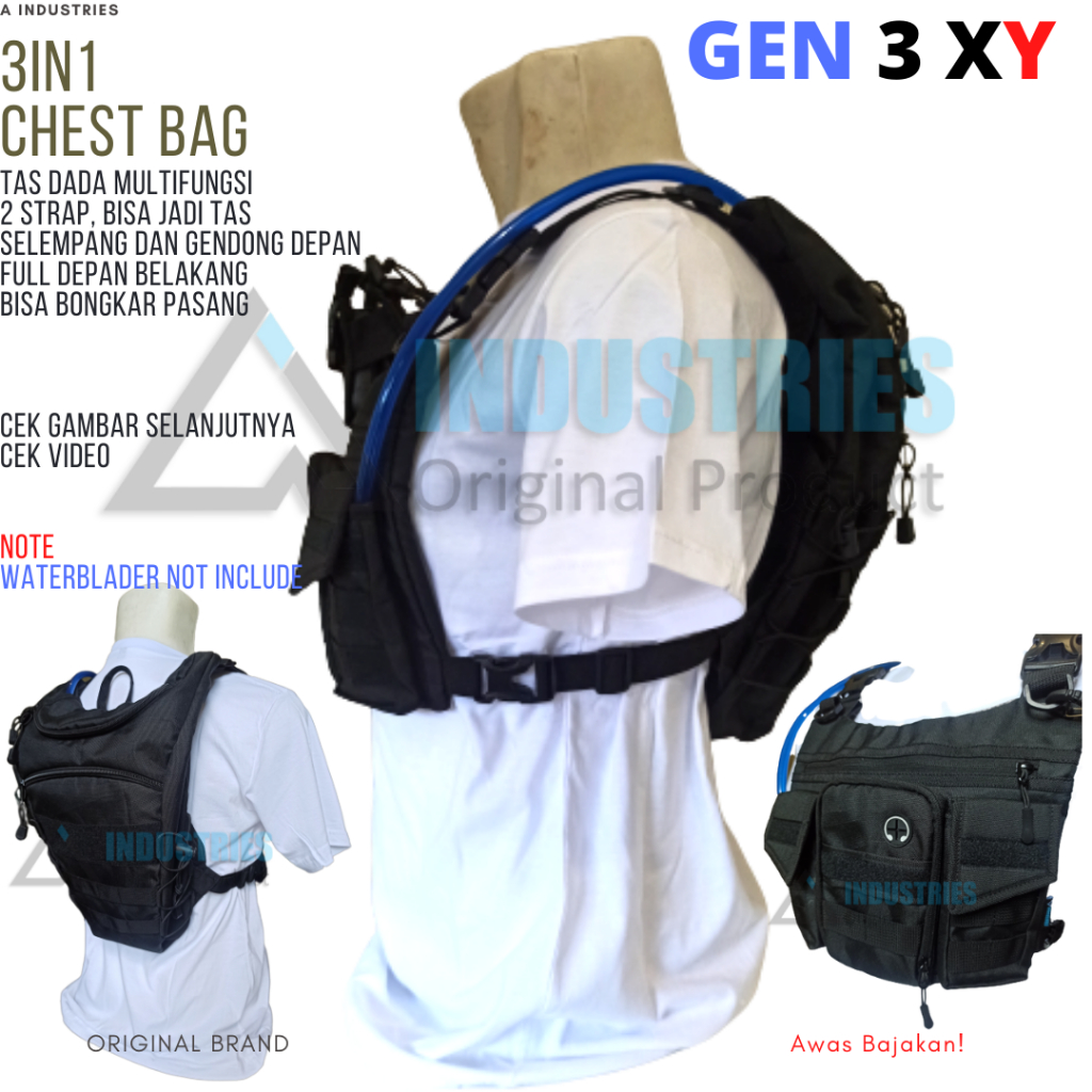 Tas Rompi Dada Pria Tactical  Depan Belkang Waterproof/Anti Air  Premium Quality Terbaru