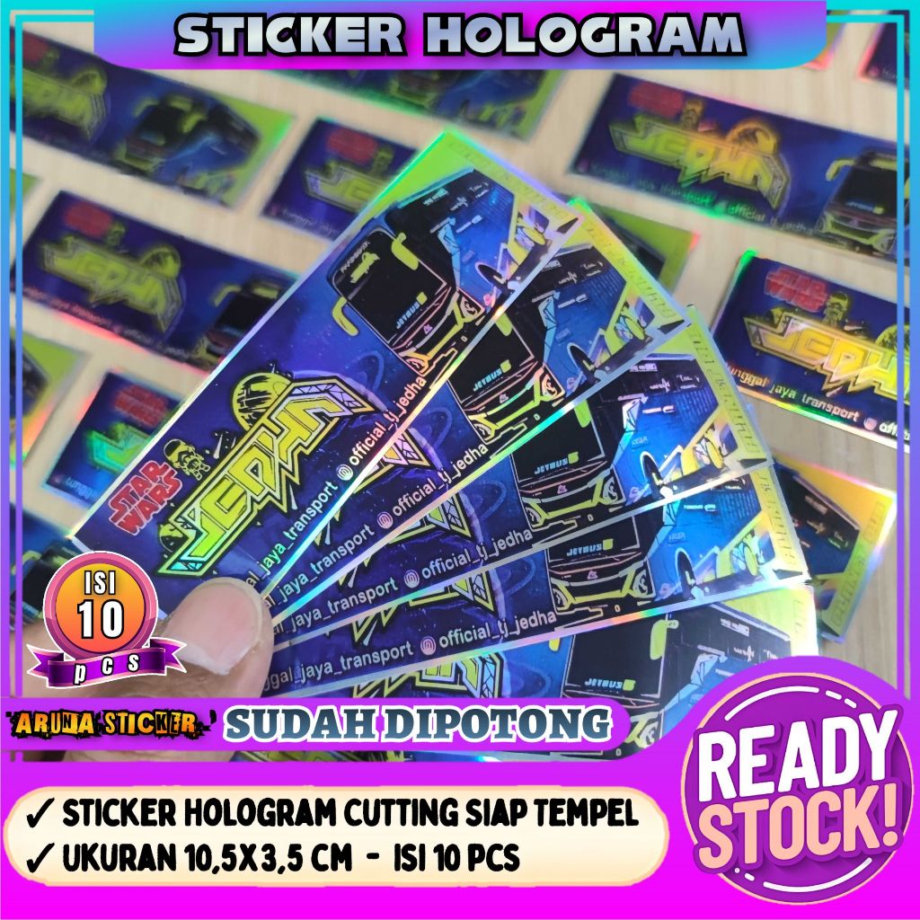 

10 pc Sticker Bus Jedha Hologram Panjang SUDAH DIPOTONG Tinggal Tempel Stiker Piano Sepeda Laptop