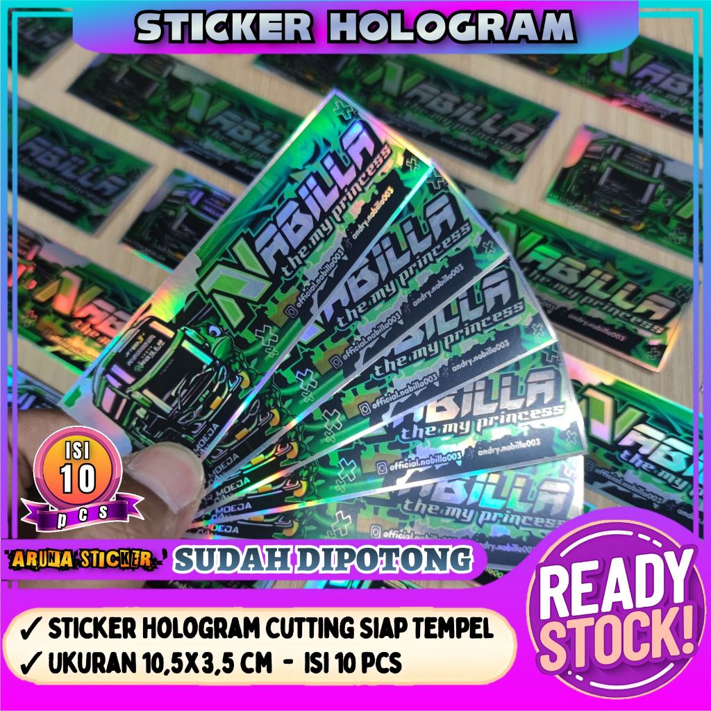 

10 pc Sticker Bus Nabilla Hologram Panjang SUDAH DIPOTONG Tinggal Tempel Stiker Nabila Sepeda Laptop
