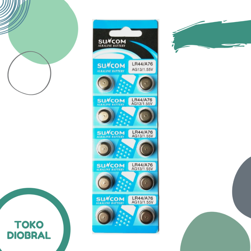 Baterai Suncom 1.55V tipe LR44 / A76 / AG13 isi 10biji