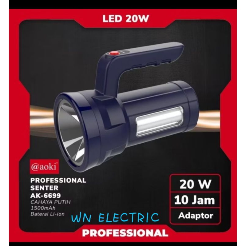 SENTER AOKI JUMBO AK 6699 MULTIFUNGSI 20W+7SMD 1500mAh cahaya putih