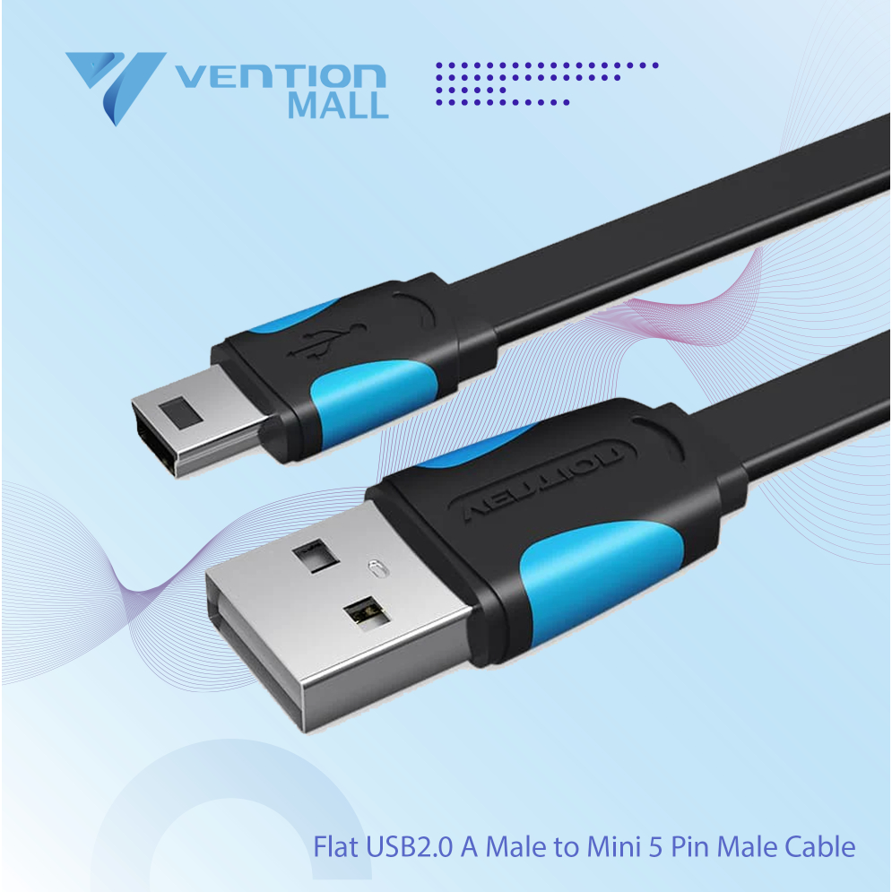 Vention Kabel Data Mini USB Type B Flat Pendek Harddisk HDD Hard Disk Kamera 25cm 50cm