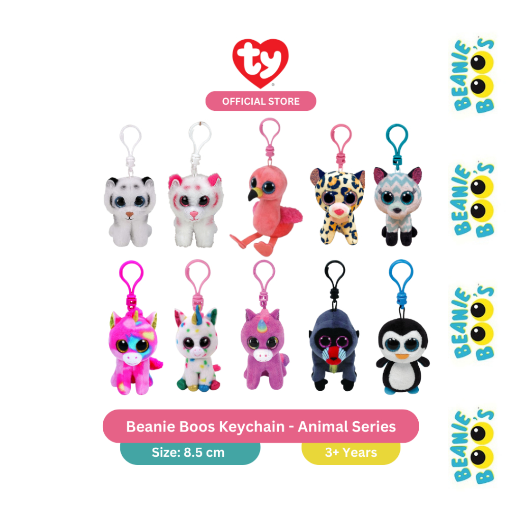 TY Beanie Boos Keychain - Gantungan Kunci Boneka Bentuk Aneka Hewan Harimau, Unicorn, Flamingo, Leop