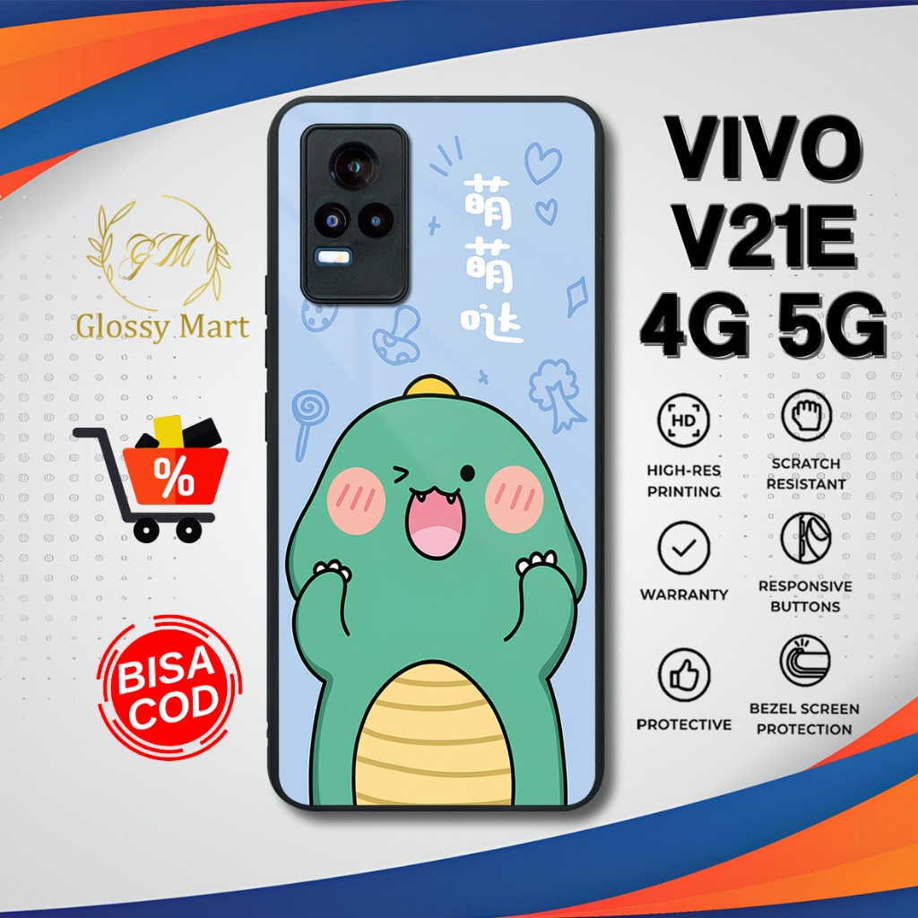 Case Vivo V21E 4G 5G Terbaru Dino Cute Hardcase Softcase Glossy Termurah Casing Vivo V21E Terlaris
