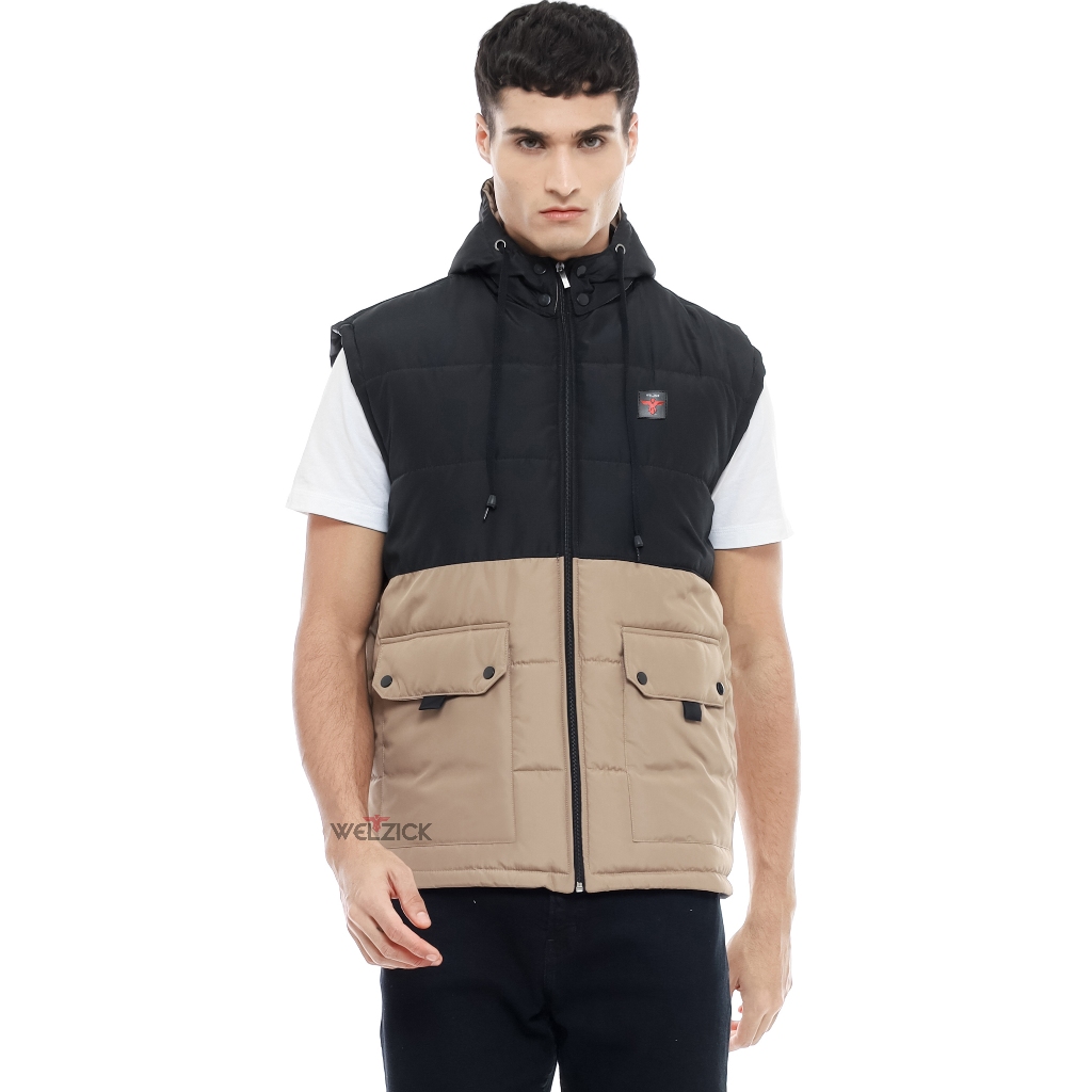 Vest Rompi Hoodie Motor Pria Wanita Parasut Keren Medium Jumbo Kombinasi Hitam Krem - TBX GN003