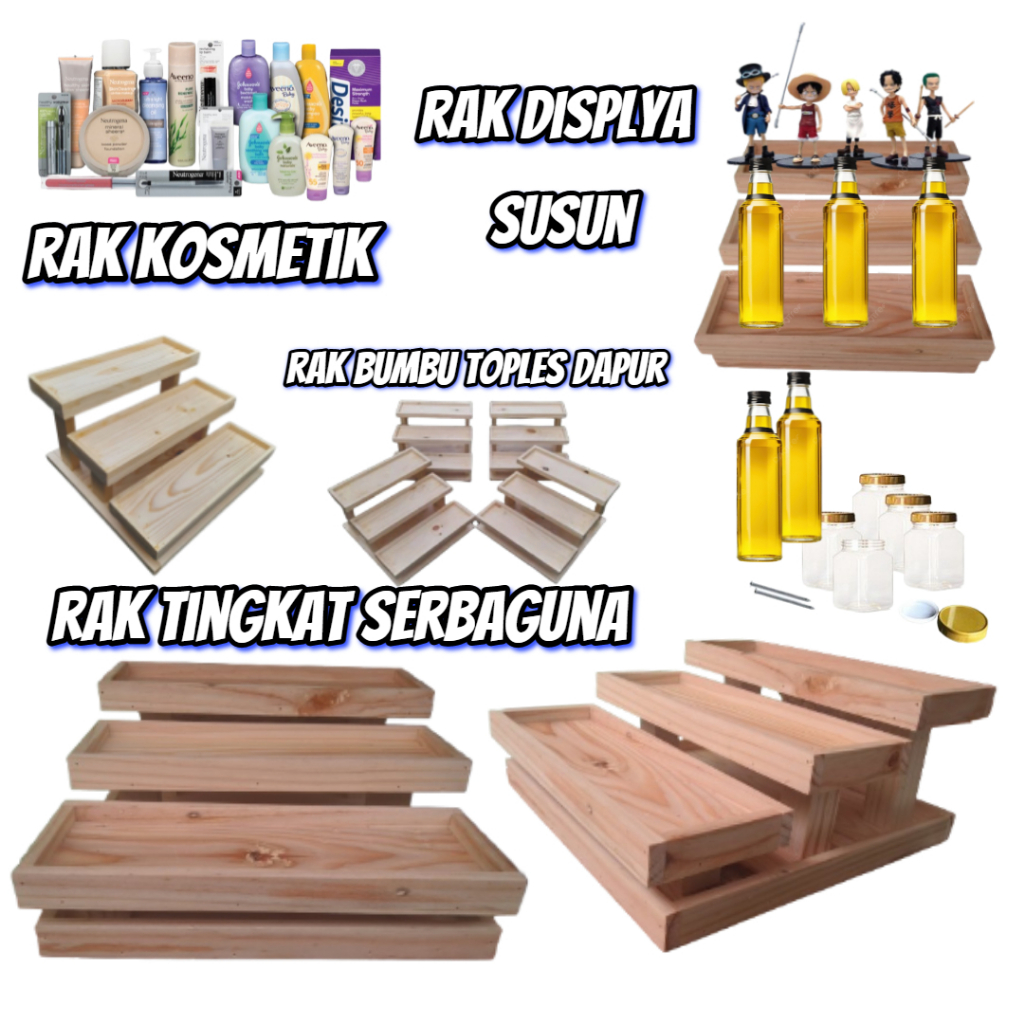Rak Display Kayu Kotak Estetik Rak Susun Tangga Minimalis