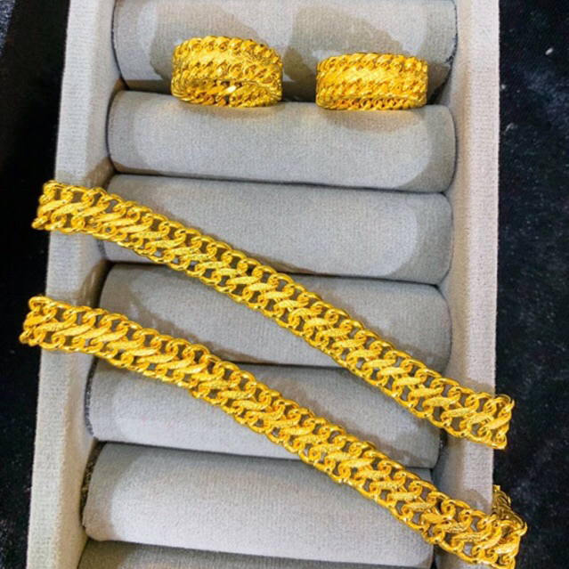 set gelang cincin 22 Lapis Emas 24krt Crum Emas Muda 20gram gelang dan cincin Cewek Replika Premium 