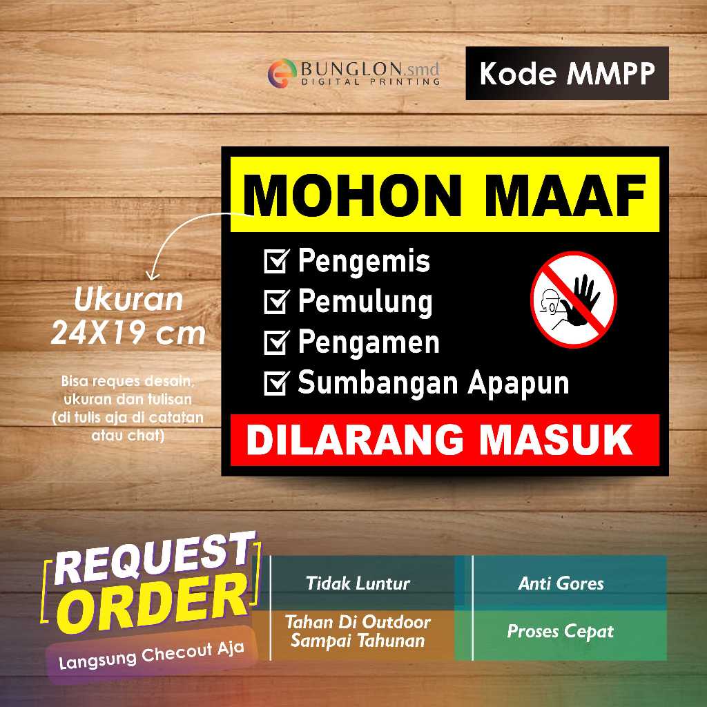 

STIKER MOHON MAAF DILARANG MASUK +LAMINASI KODE MMPP HITAM