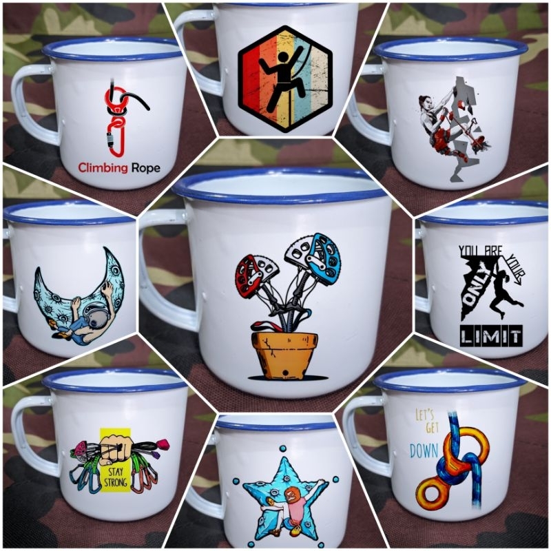 Cangkir Mug Gelas Enamel Decal Rock Climbing Rope #19