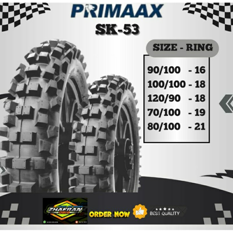 BAN TRAIL/TREL/CROSS RING 19 UKURAN 70/100 SK 53 PRIMAAX TUBE TYPE| TAHUN PEMBUATAN TERBARU| BUNGKUS