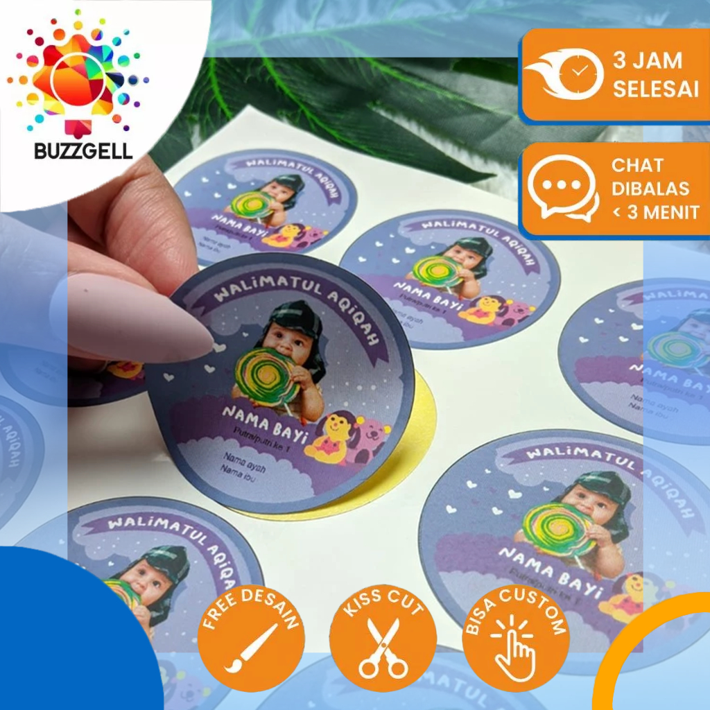 

2-4 Stiker Aqiqah Tasyakuran Kelahiran Baby Sticker Custom Anak Bayi Bentuk Bulat