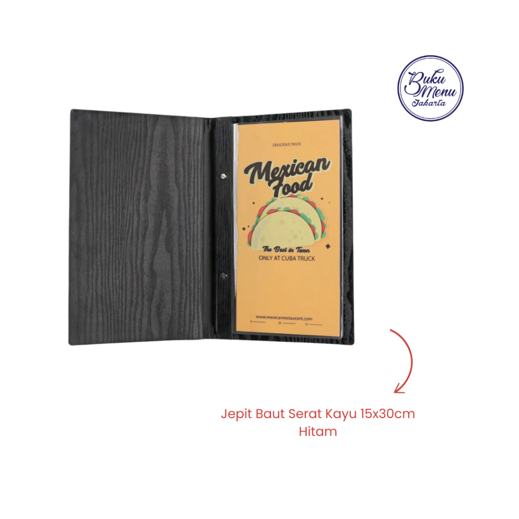 

Buku Menu Jakarta - Buku Menu Kayu Vinyl Jepit Baut Isi Plastik Mika 15x30 Hitam - Cafe, Coffee Shop, Restoran, Hotel