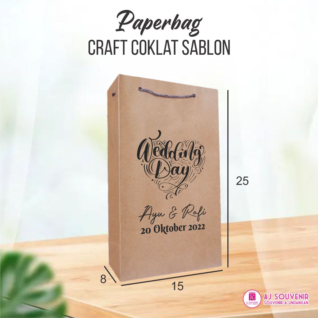 

Paperbag Coklat Ukuran 15x7x25 Free Sablon - Tas Kertas Souvenir Asul Asul Pernikahan/Babyborn/Ulang Tahun/Haji Dll. Bahan Kraft 125 Gsm