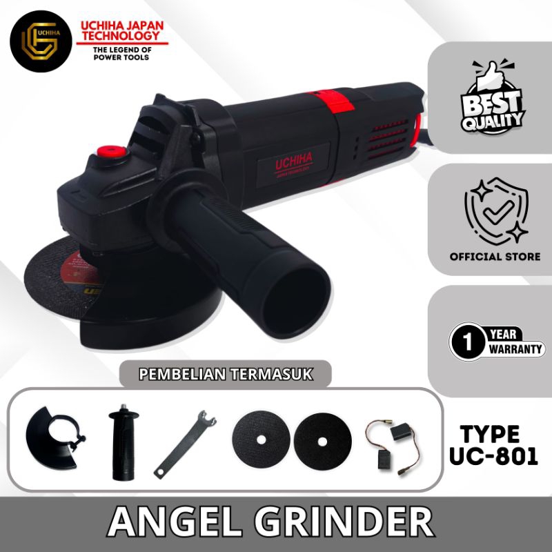 Paket Mesin Gerinda UCHIHA Tipe 802 Bonus Mata Potong, Poles, Piringan Amplas, Amplas (5pcs) | BISA 