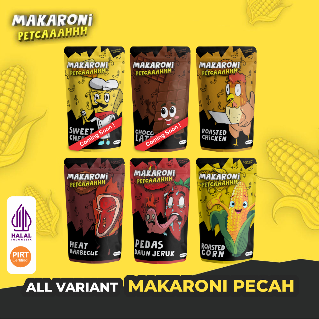 

Makaroni Pecah PETCAAAHHH - Makaroni Crispy Premium Berbagai Rasa - Snack & Makanan Ringan - Bukan Makaroni Bantet dan Keras - 35 gr